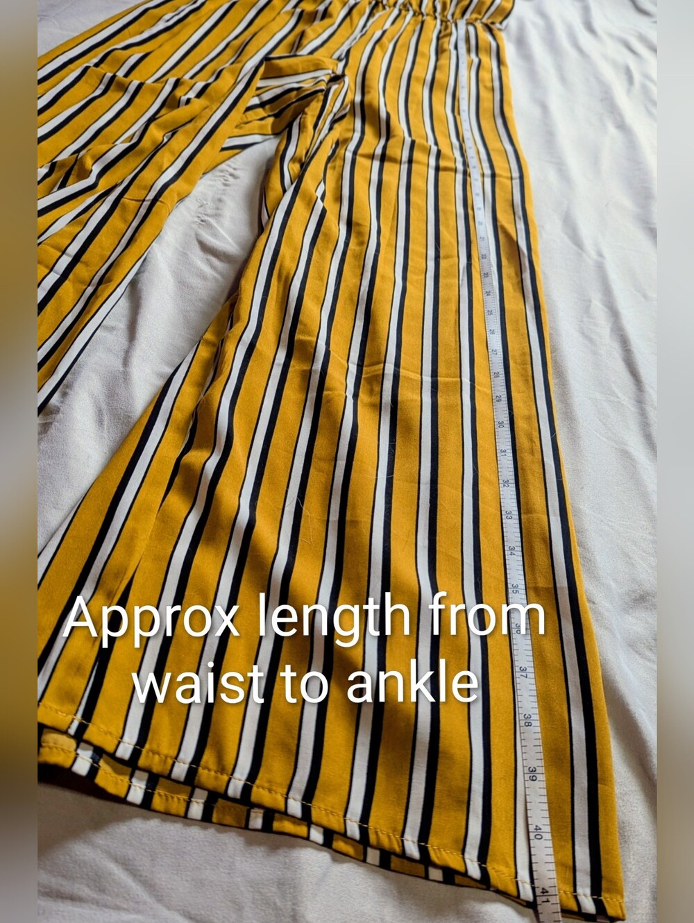 Size Small Bluenotes EUC Yellow White Striped Wide Leg Ruffle Jumpsuit Romper - Picture 10 of 14